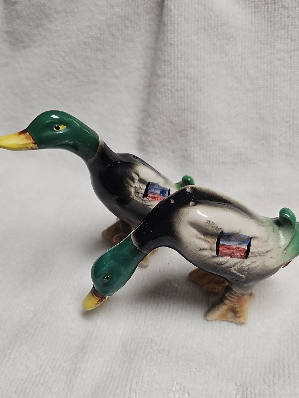 Vintage Ceramic Mallard Duck Salt & Pepper Shakers - Green Head